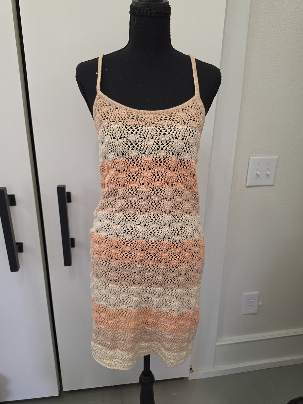 Roxy Peach & Cream Crochet Swim Cover-Up Dress